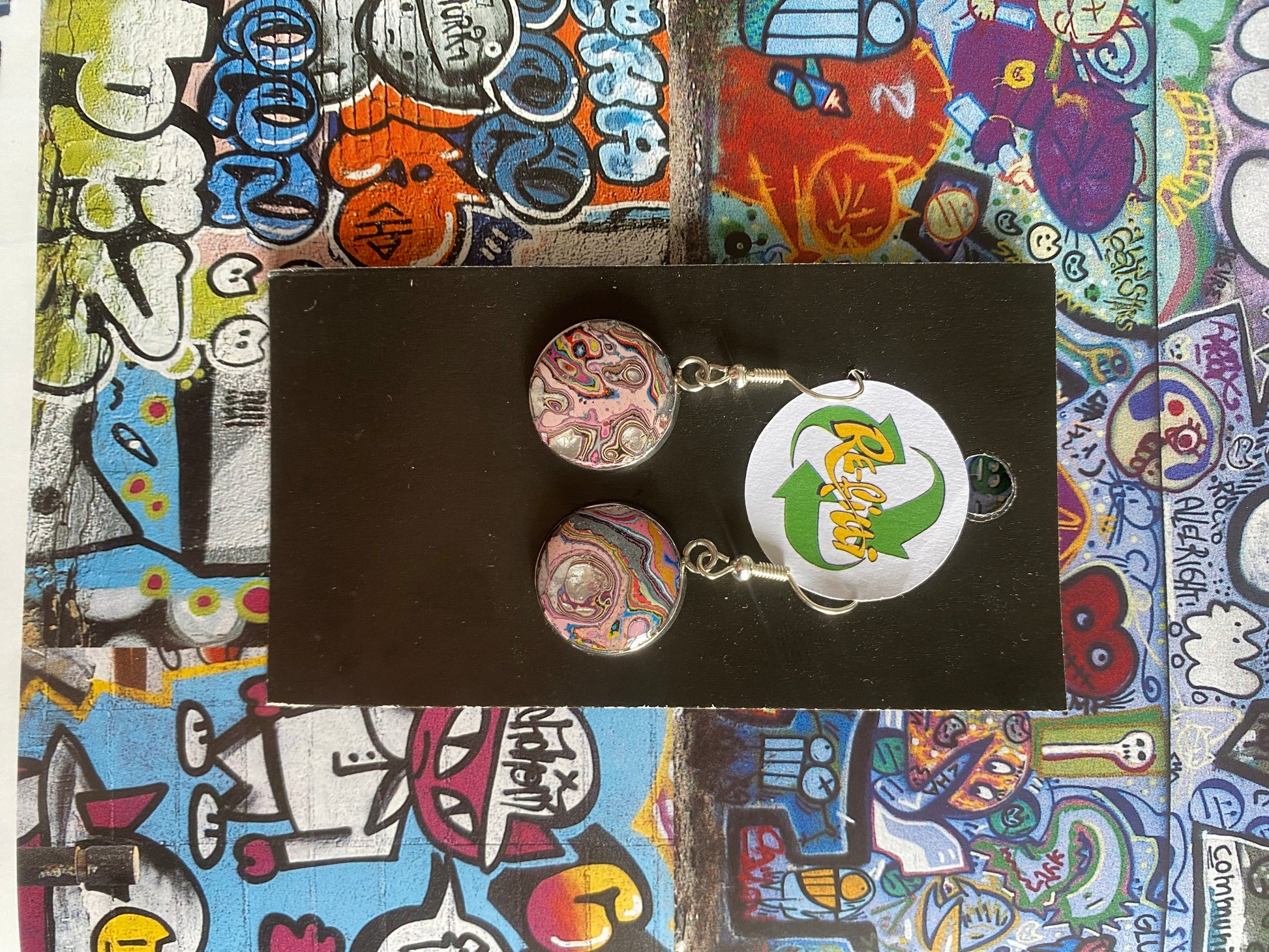Re-Fitti recycled graffiti - Drop Ear Rings