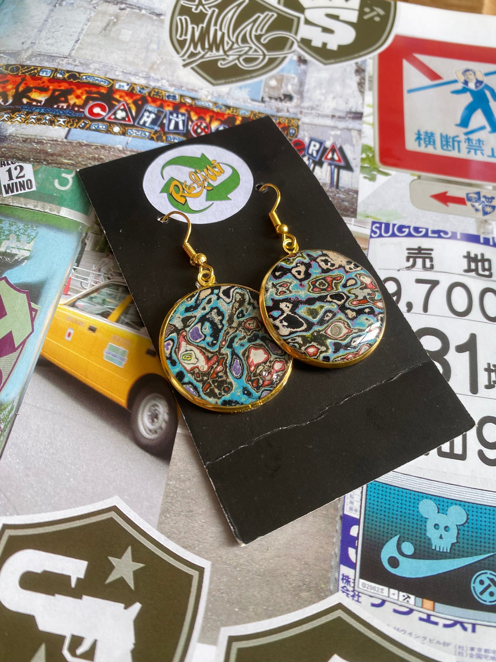 Re-Fitti recycled graffiti - Drop Ear Rings