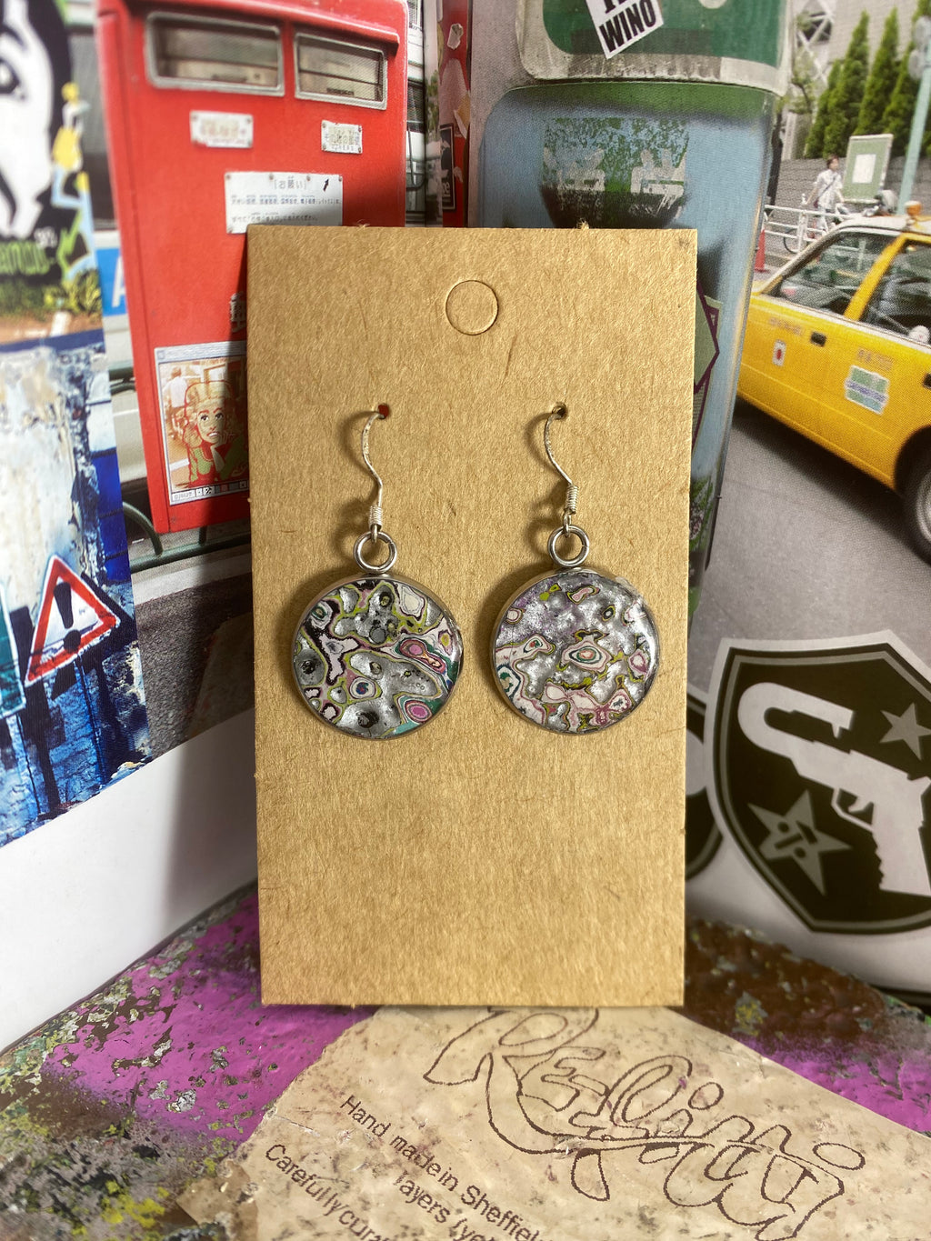 Recycled Graffiti ear-rings