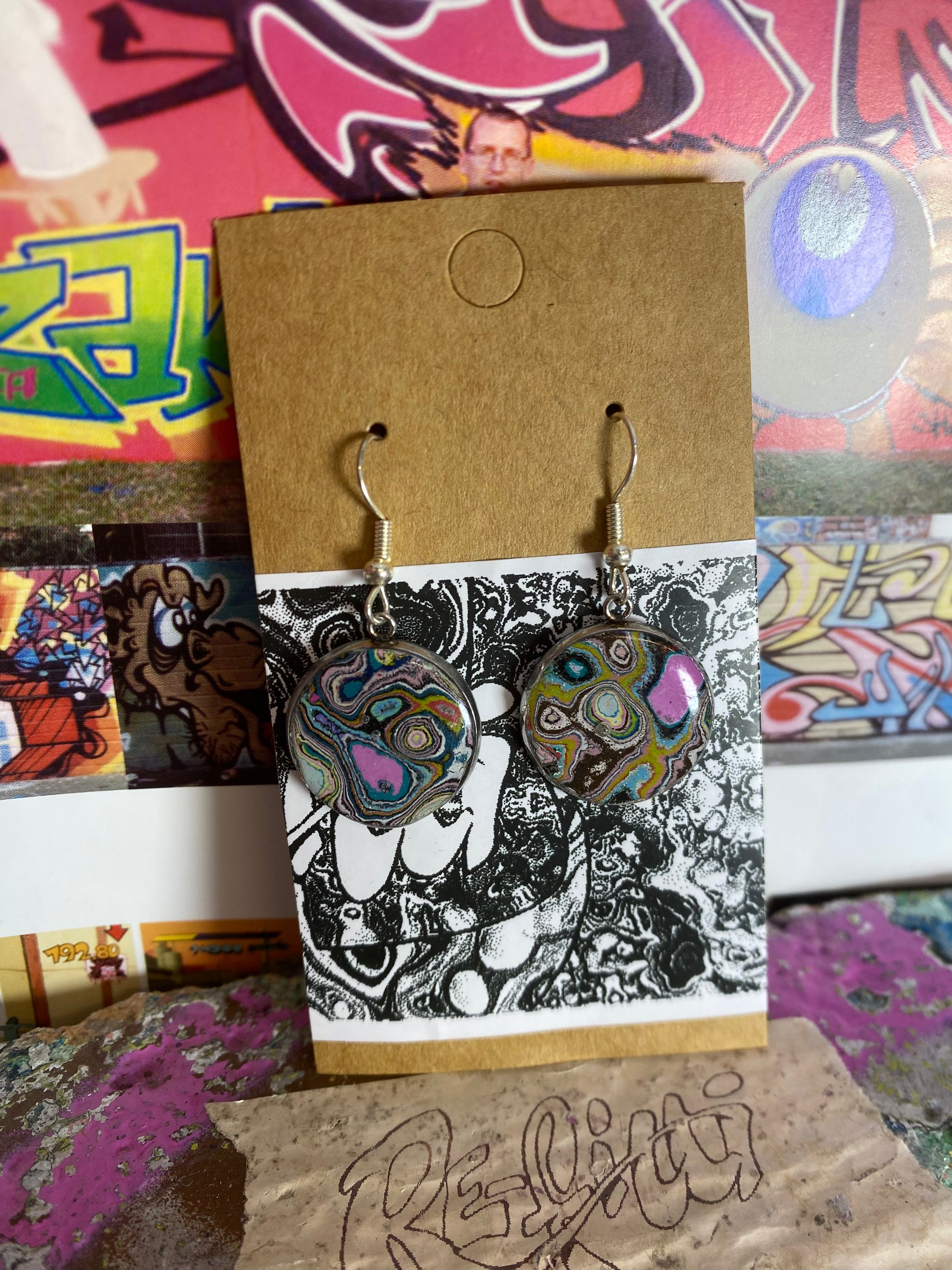 Recycled Graffiti ear-rings