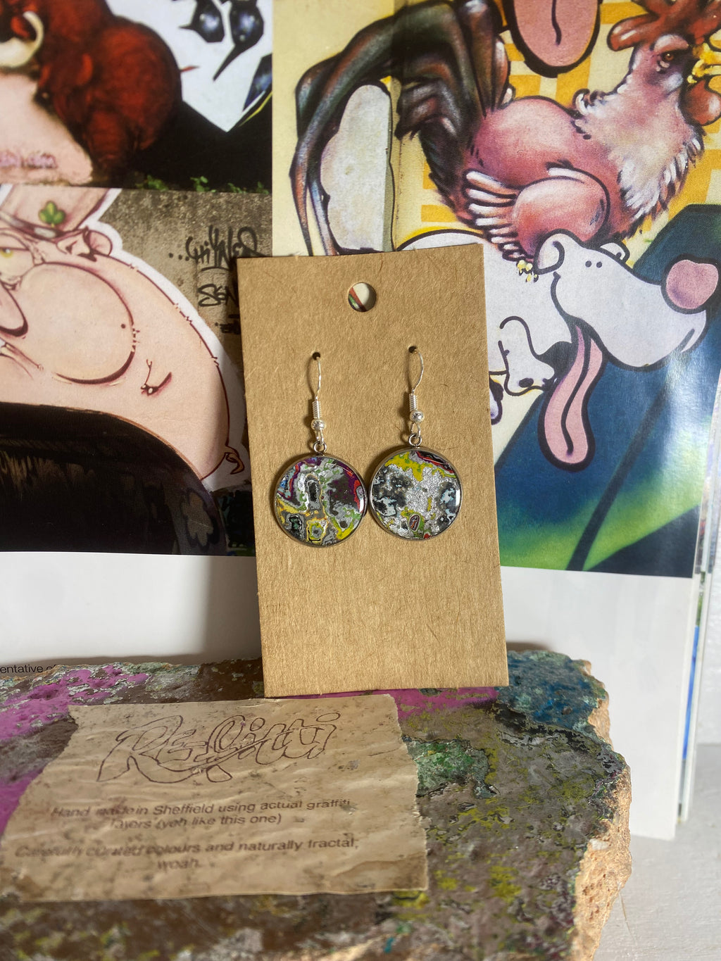 Recycled Graffiti ear-rings