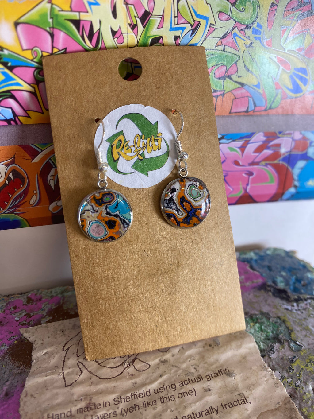 Recycled Graffiti ear-rings